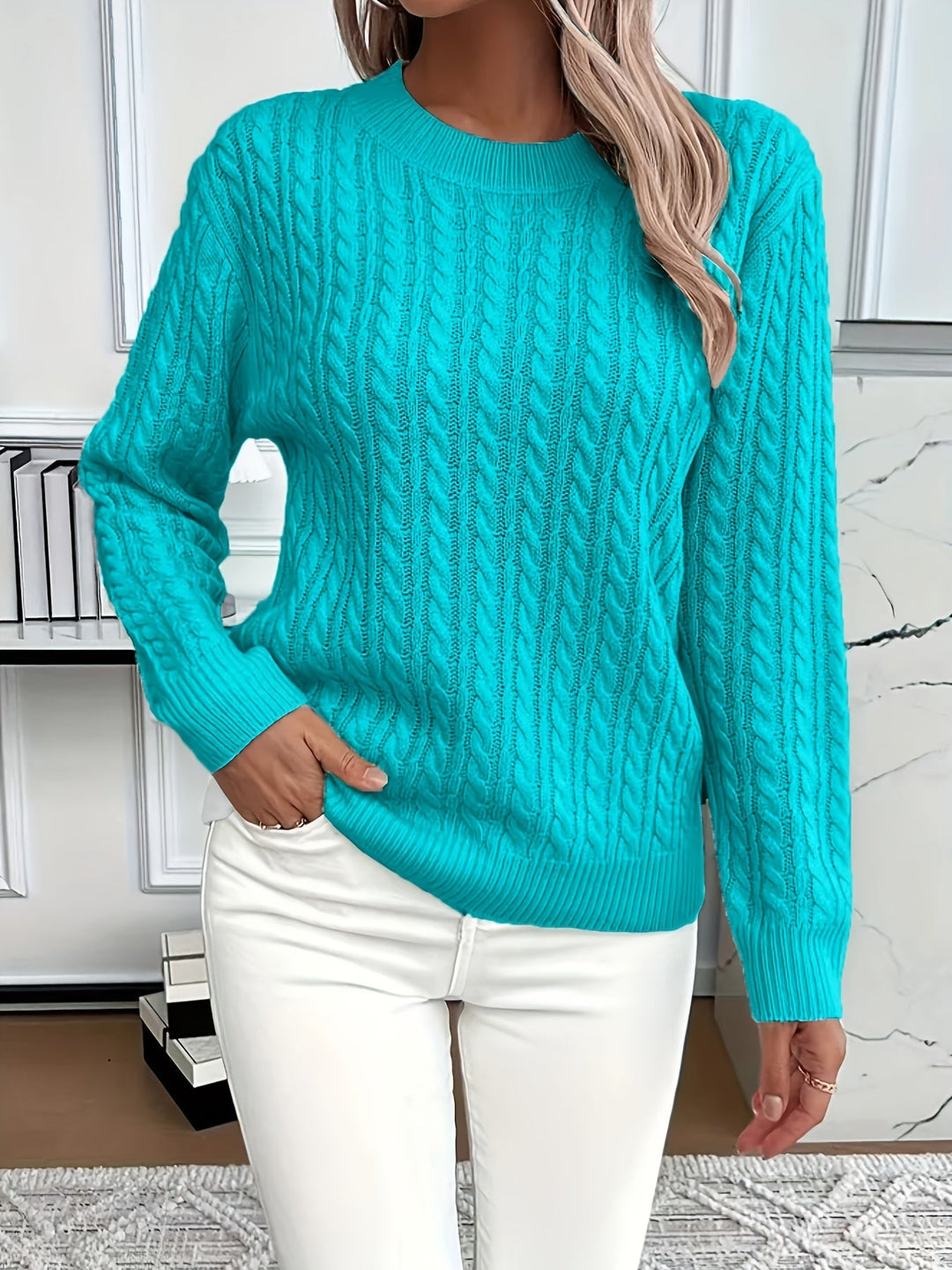 Faye | Cable Knit Round Neck Sweater