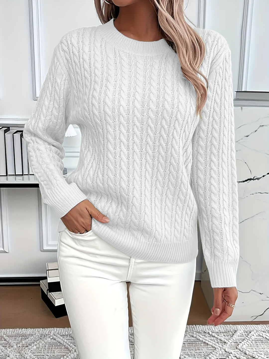 Faye | Cable Knit Round Neck Sweater