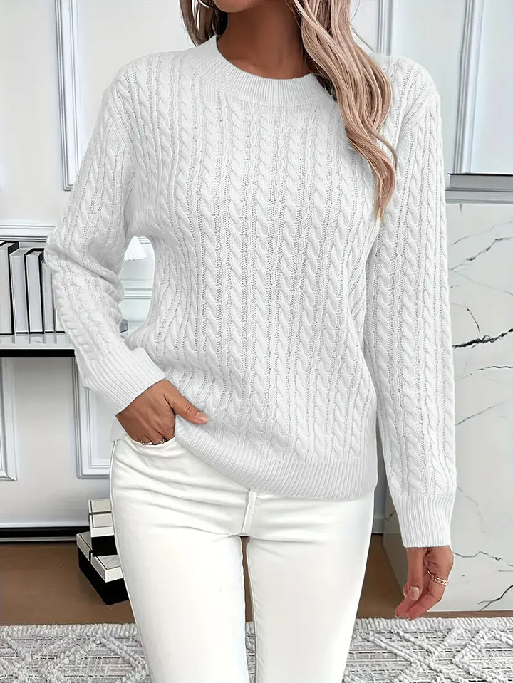 Ladies Cable Knit Sweater Relaxed Fit