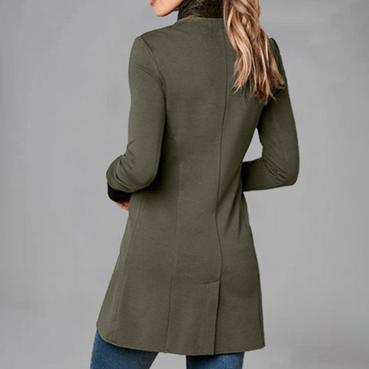 Ladies' jacket with long sleeves, standing collar, and buttons