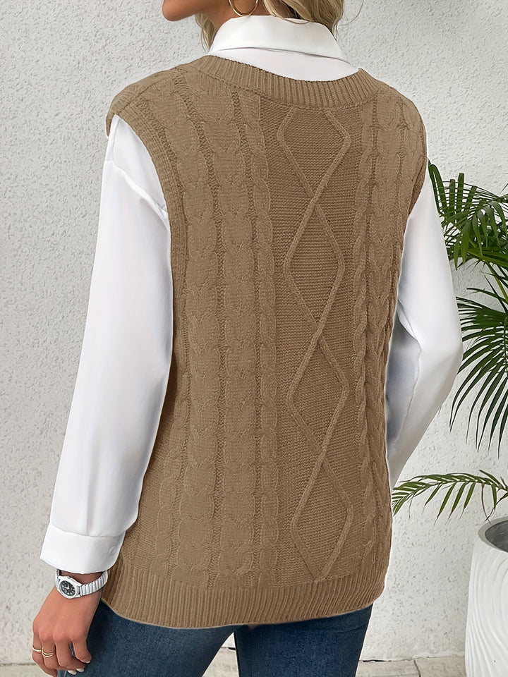 Cora | Cozy Cable Knit V-Neck Sweater Vest