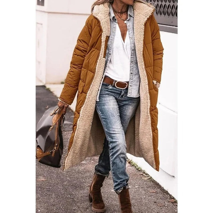Stylish Long Down Jacket for Women with Sherpa Lining