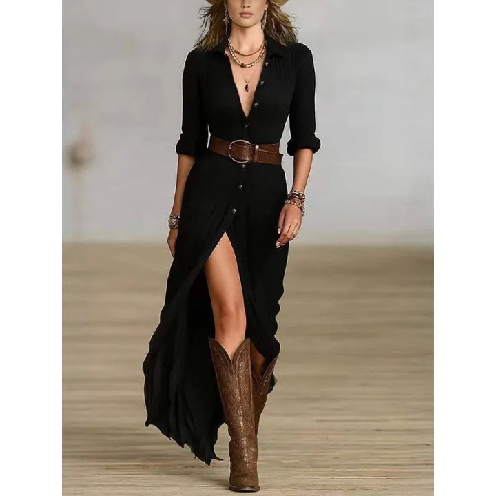 Eleanor | Women’s Maxi Dress with Buttons and Ruching