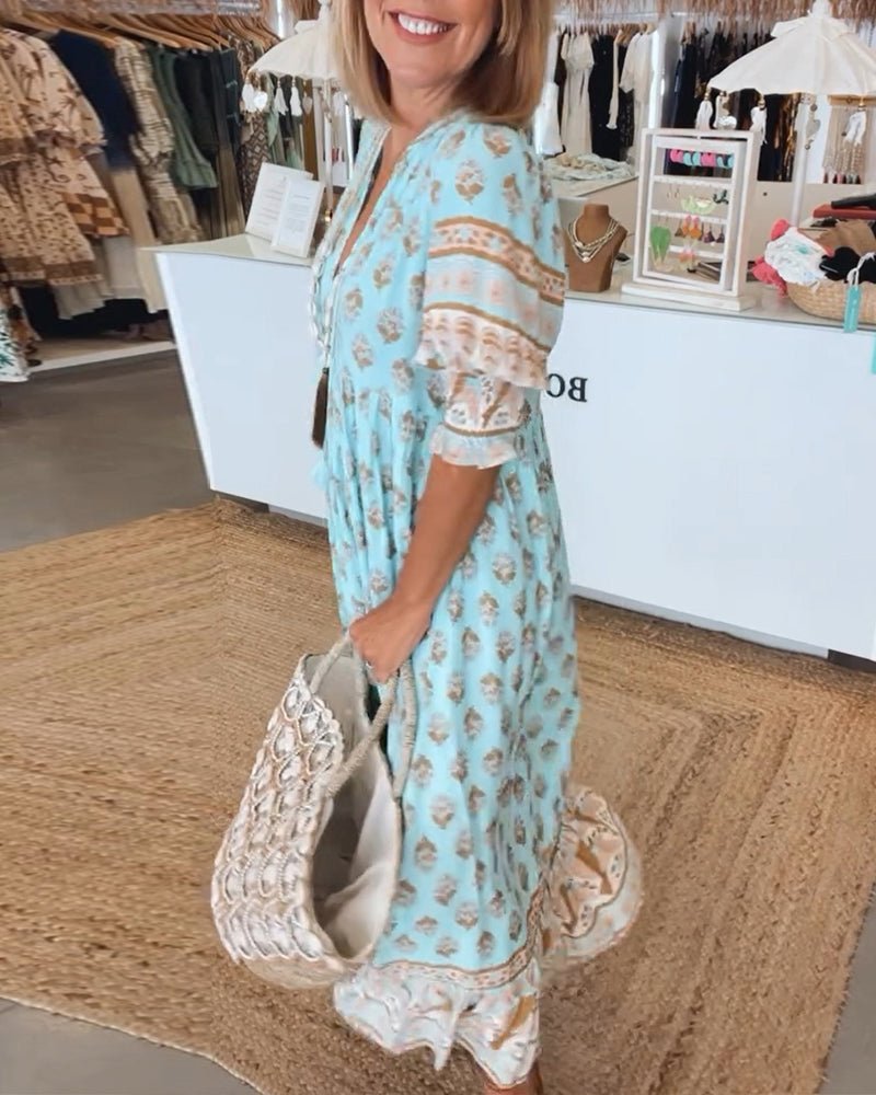 Boho Enchanting Flowing Silhouette Ethereal Georgette Tassel Detailing Midi Dress