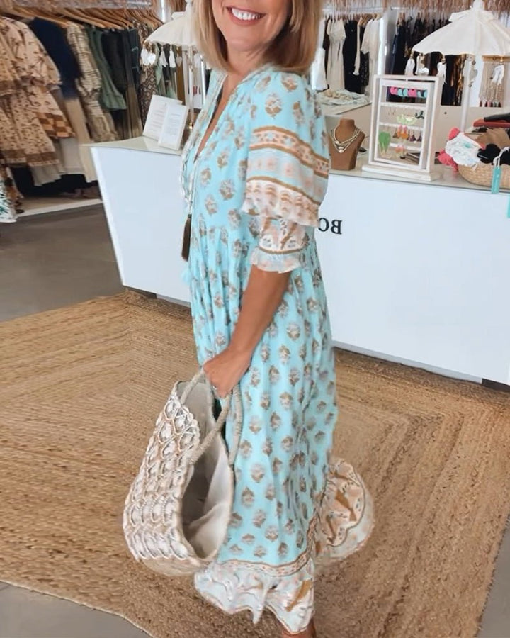 Boho Enchanting Flowing Silhouette Ethereal Georgette Tassel Detailing Midi Dress