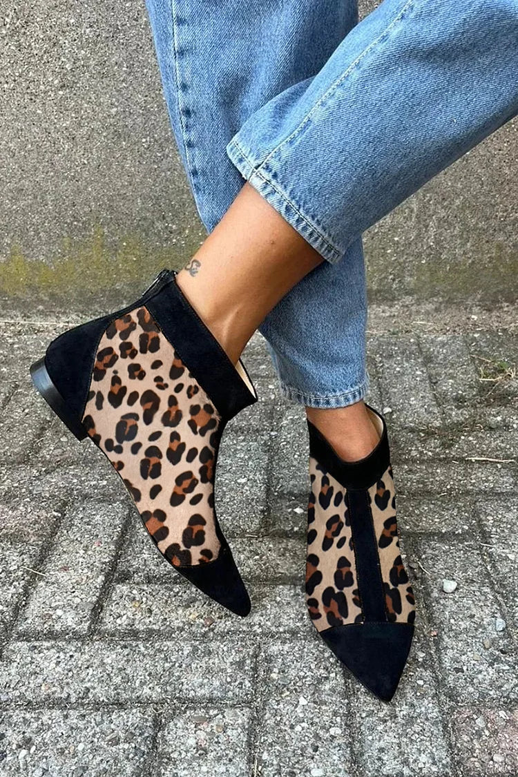 Everly | Stylish Leopard Pointed Ankle Boots