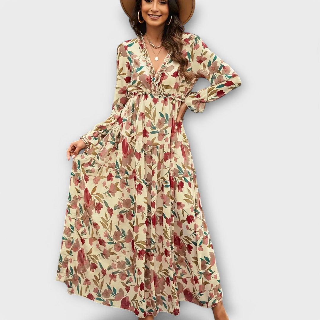 Effortless Floral V-Neck Lightweight Georgette Maxi Dress With Flowing Silhouette