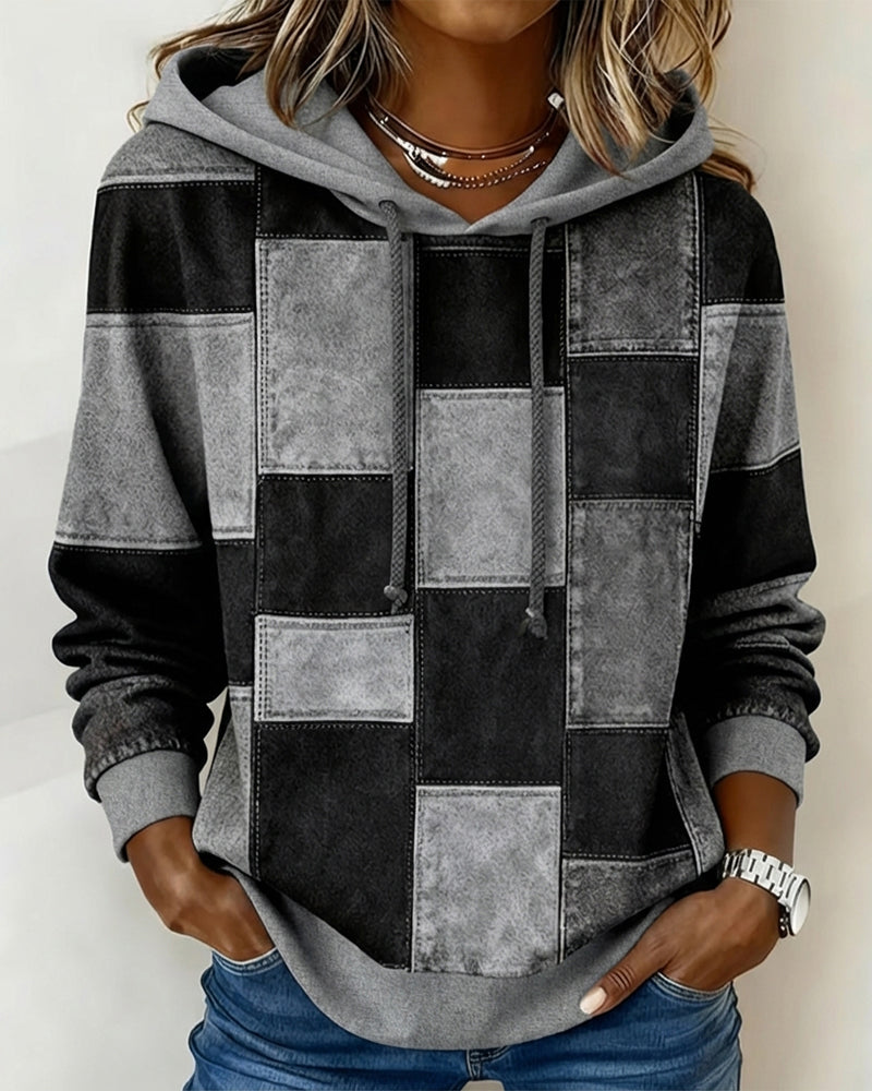 Stylish Long Sleeve Checkered Hoodie