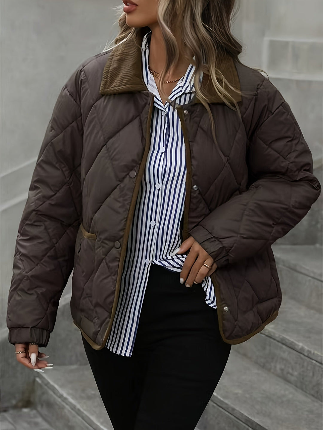 Imogen | Quilted Down Jacket with Check Pattern