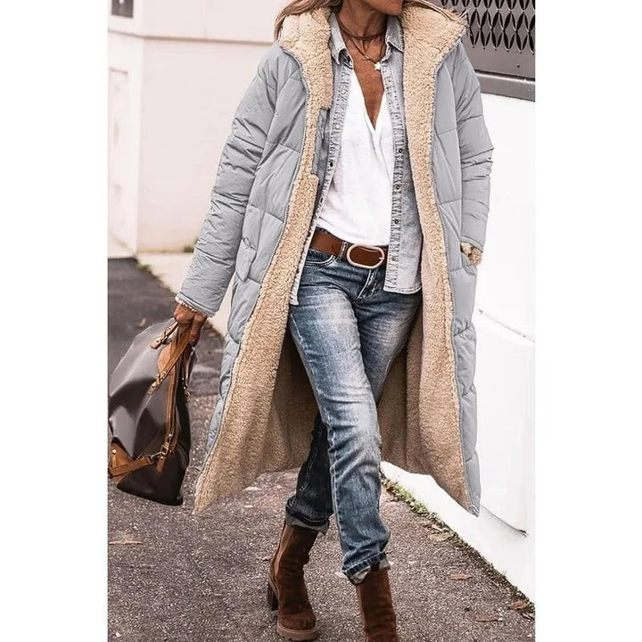 Stylish Long Down Jacket for Women with Sherpa Lining