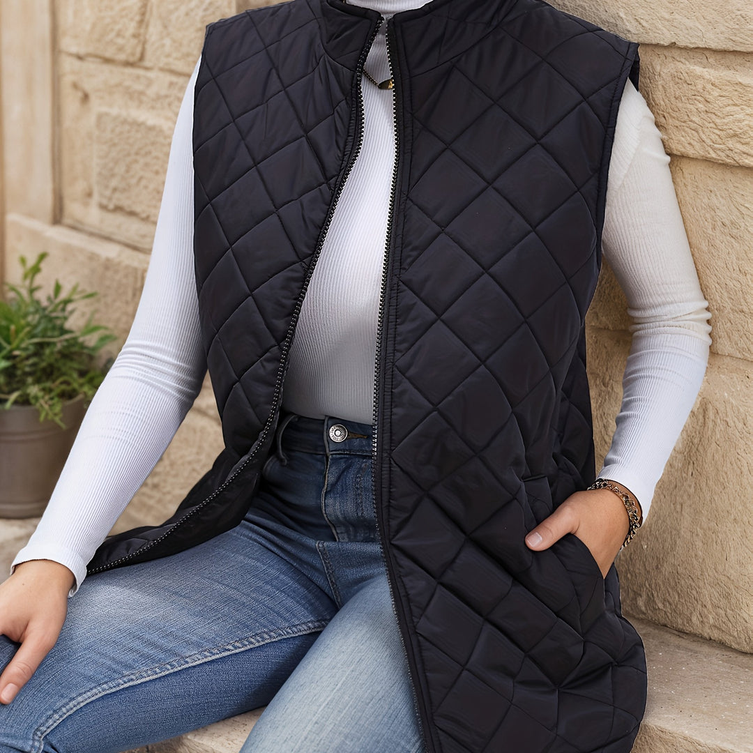 Eileen | Layered Long Vest with Check Pattern