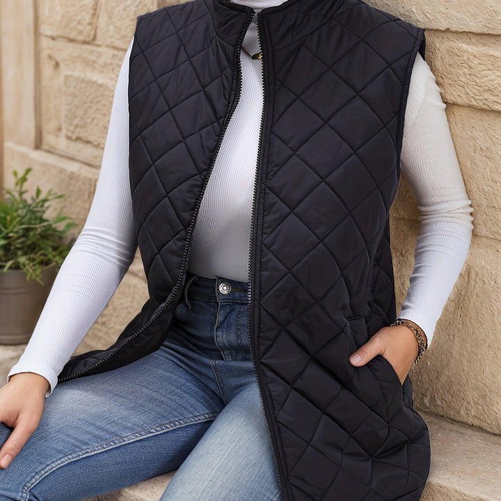 Eileen | Layered Long Vest with Check Pattern