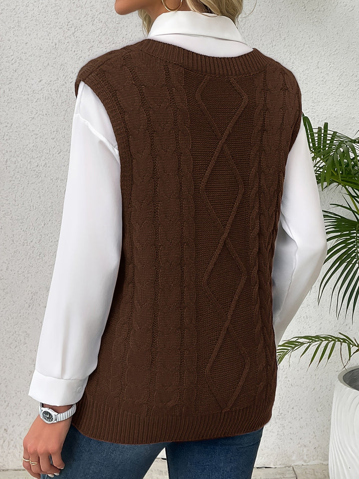 Cora | Cozy Cable Knit V-Neck Sweater Vest