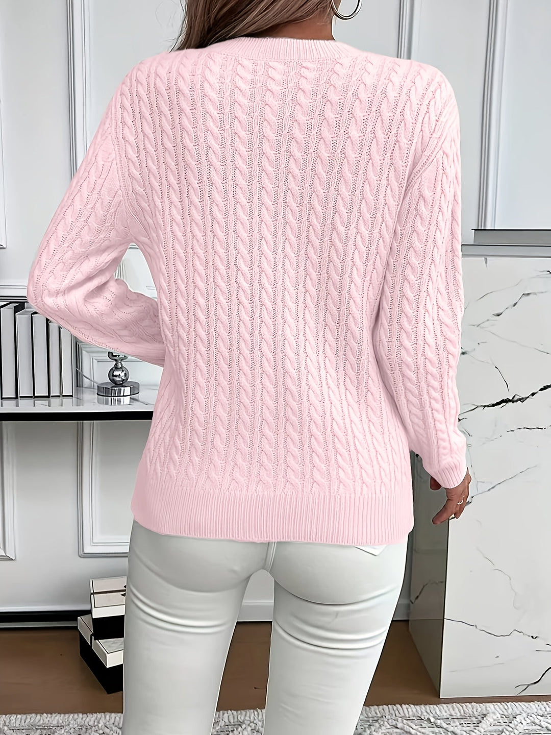 Faye | Cable Knit Round Neck Sweater
