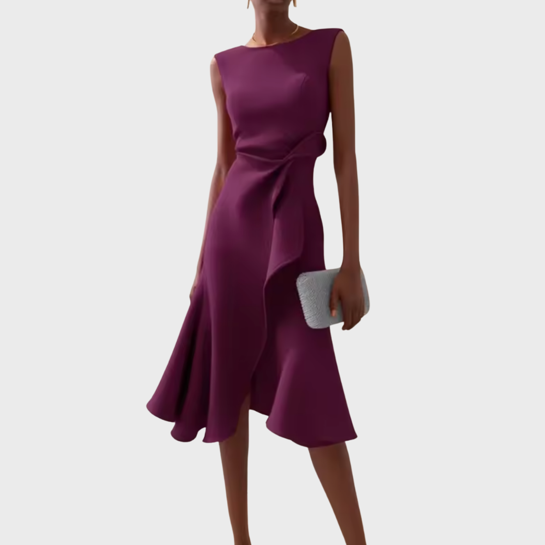 Glamorous Draped Asymmetric Crepe With Luxuriously Contoured Silhouette Midi Dress