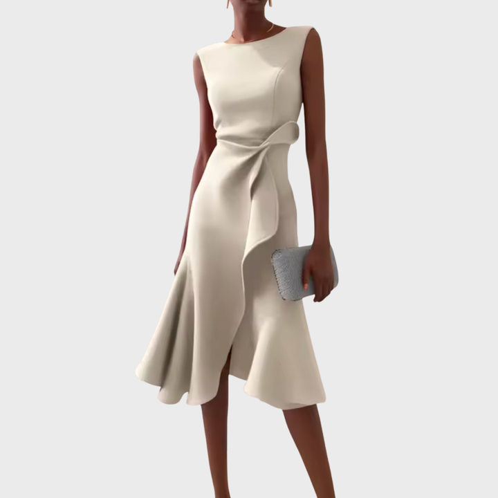 Glamorous Draped Asymmetric Crepe With Luxuriously Contoured Silhouette Midi Dress