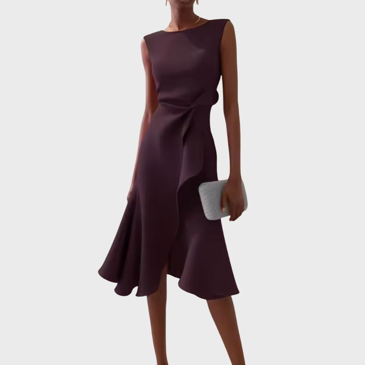 Glamorous Draped Asymmetric Crepe With Luxuriously Contoured Silhouette Midi Dress