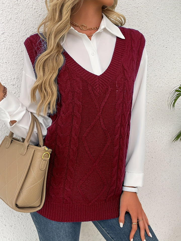 Cora | Cozy Cable Knit V-Neck Sweater Vest