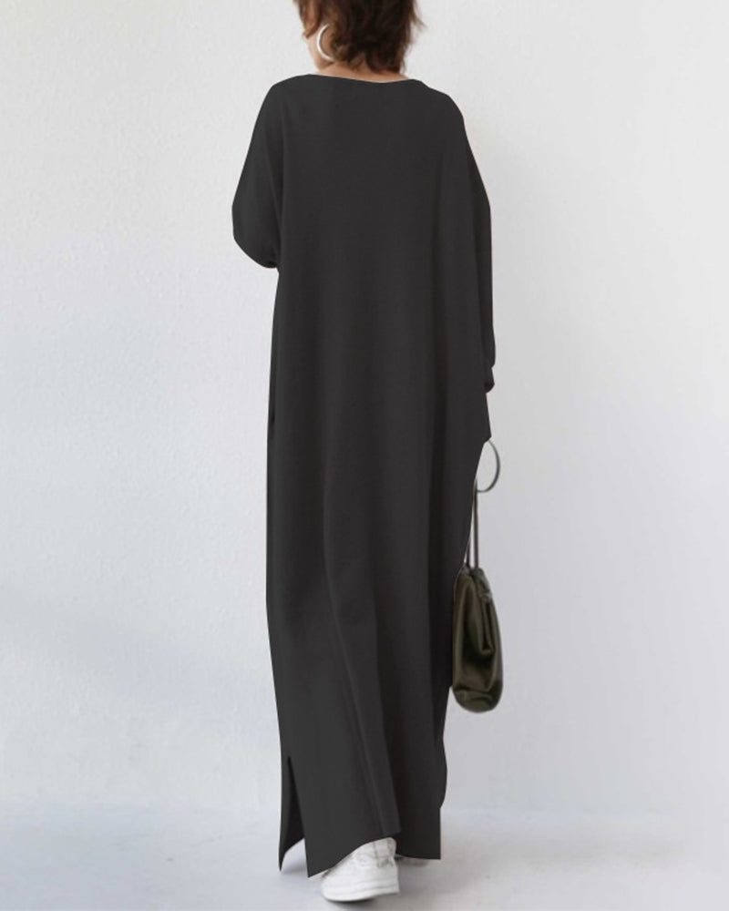 Luxuriously Elegant Long-Sleeve Wool-Blend Winter Maxi With Flowing Silhouette Dress