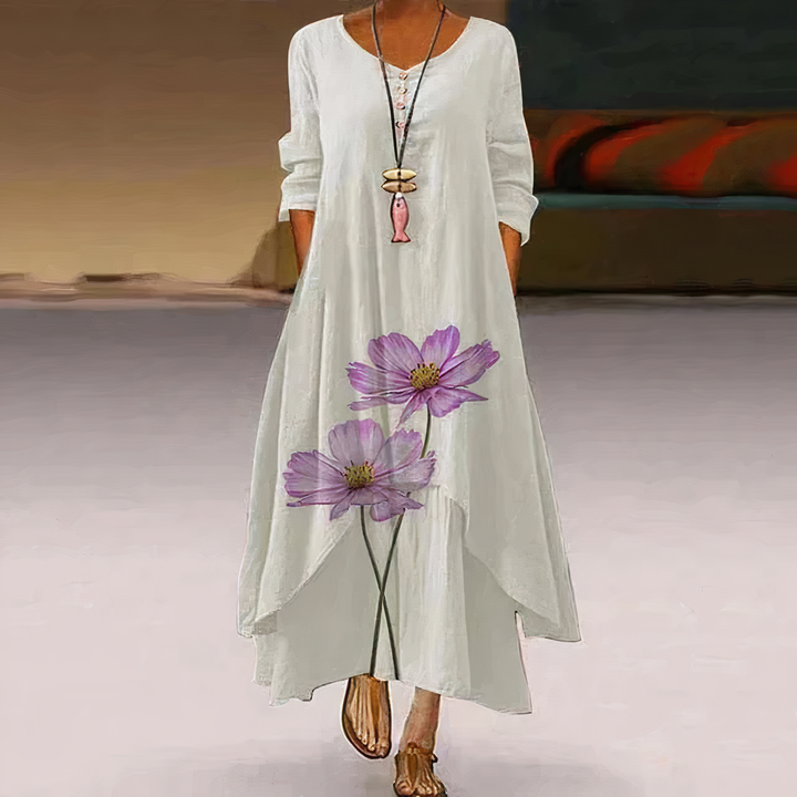 Women’s Floral Chiffon Maxi Dress – Elegant Draped Flowing Silhouette Dress