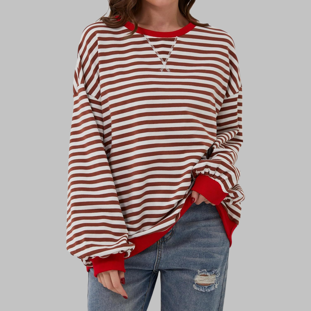 LUKA - Striped Long Sleeve Casual Sweatshirt with Round Neck