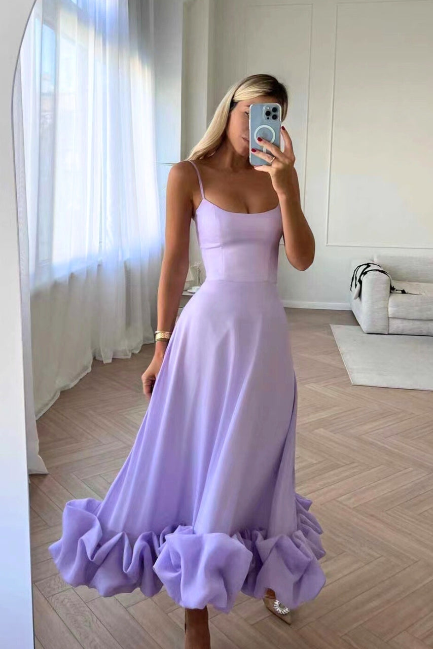 Women’s Chiffon Wedding Guest Dress – Elegant Flowing Silhouette Draped Bodice Dress