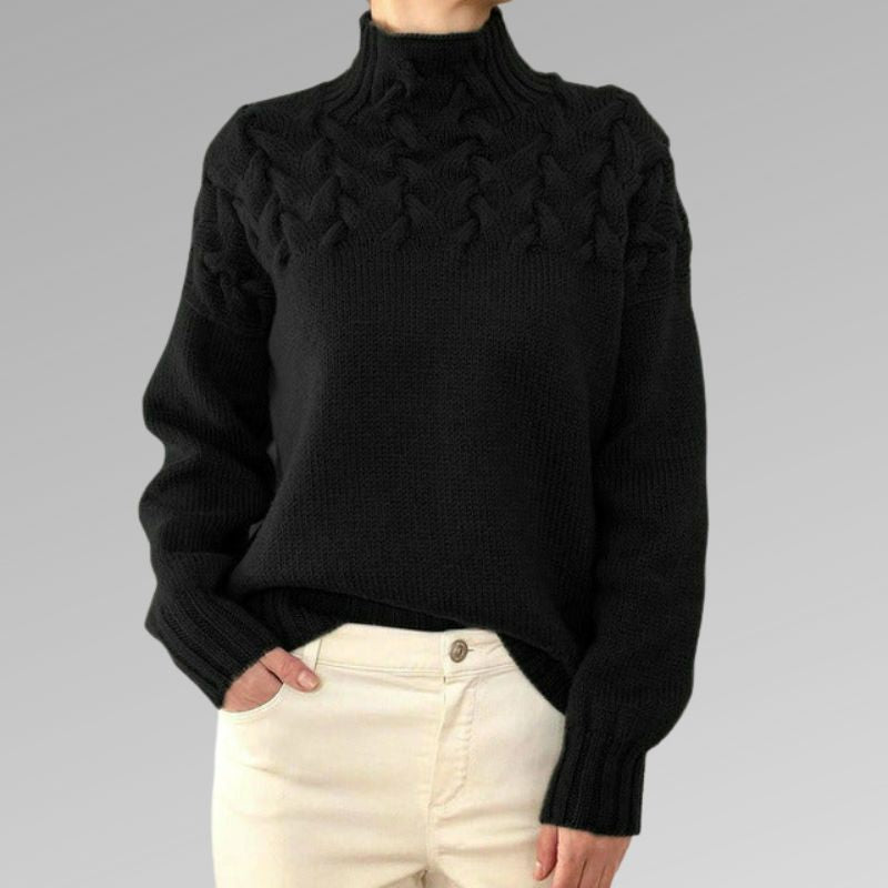 Eva - Women's Pullover with Cable Pattern Detail
