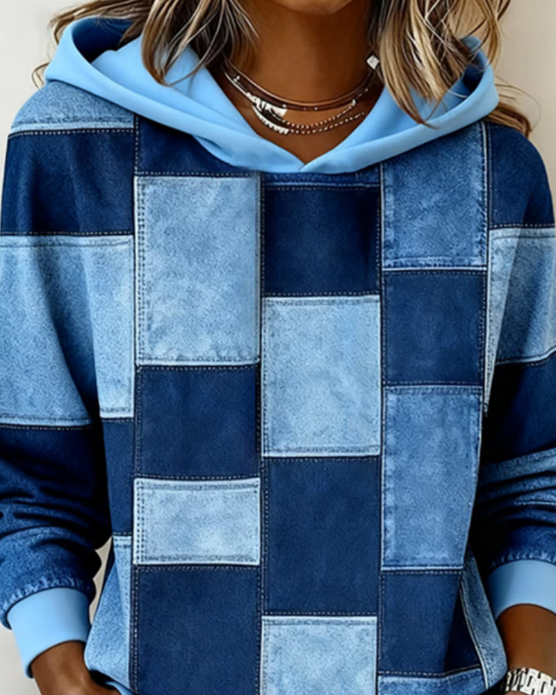 Stylish Long Sleeve Checkered Hoodie