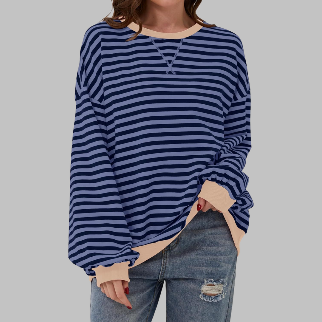 LUKA - Striped Long Sleeve Casual Sweatshirt with Round Neck