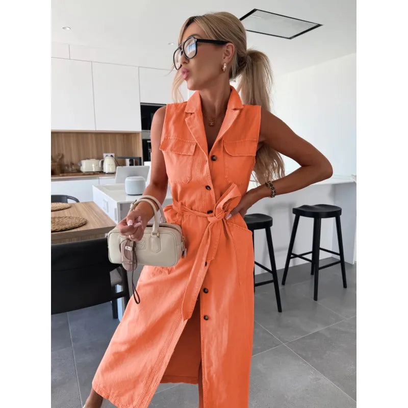Olivia | Women’s Maxi Dress with Buttons and Belt