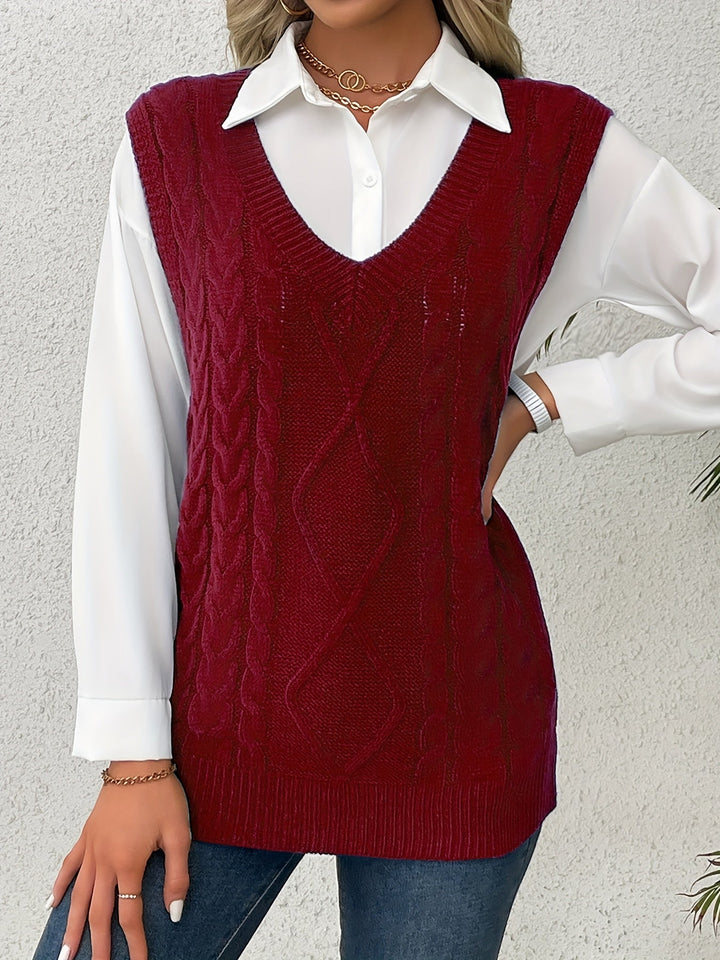 Cora | Cozy Cable Knit V-Neck Sweater Vest