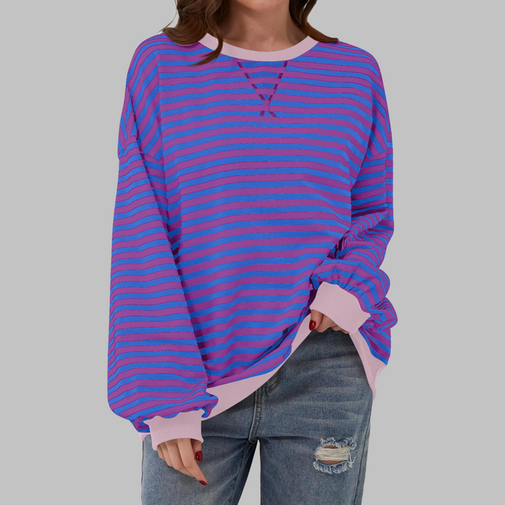 LUKA - Striped Long Sleeve Casual Sweatshirt with Round Neck