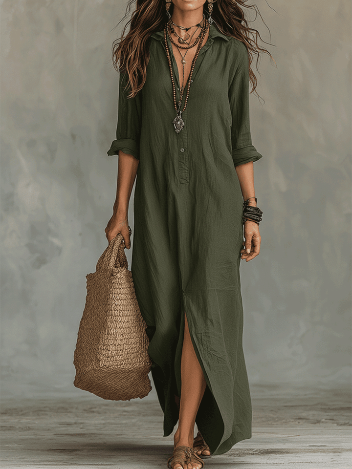 Luxurious Bohemian-Chic Button-Front Maxi In Lightweight Breathable Soft Rayon Dress