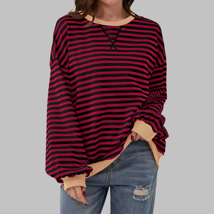 LUKA - Striped Long Sleeve Casual Sweatshirt with Round Neck