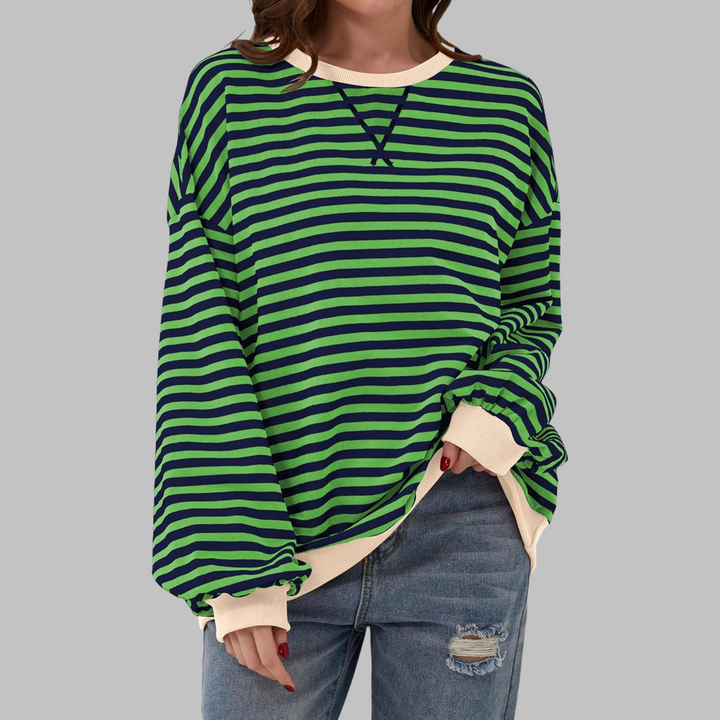 LUKA - Striped Long Sleeve Casual Sweatshirt with Round Neck