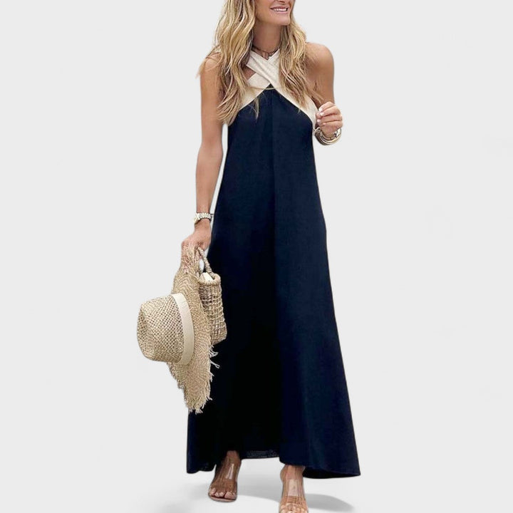 Luxurious Crisscrossing Neckline Chiffon With Effortless Fluid Draping Maxi Dress