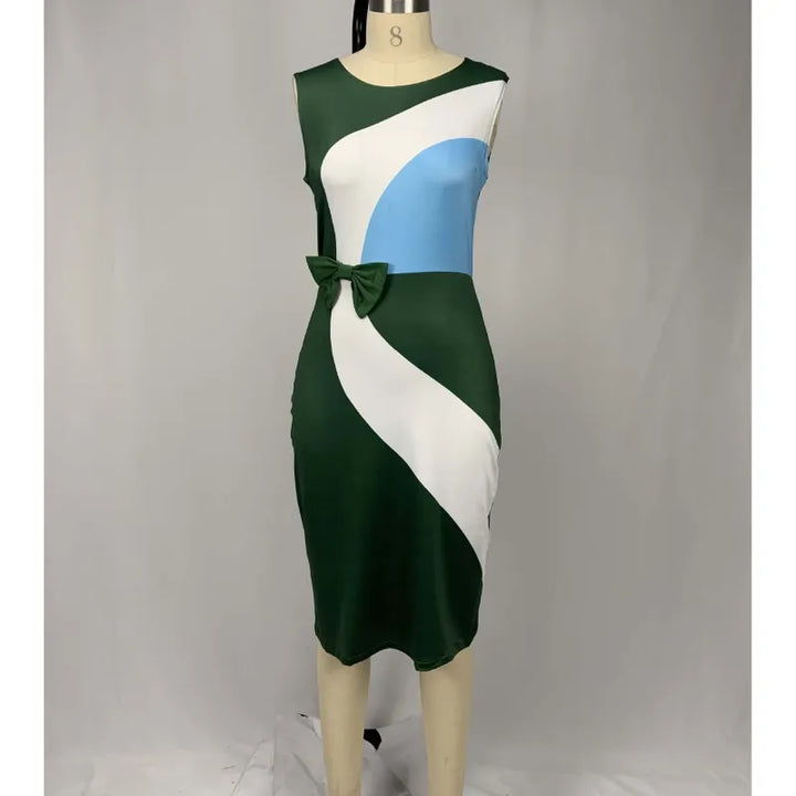 Sofia | Women’s Dress with Tie Waist and Colorblock