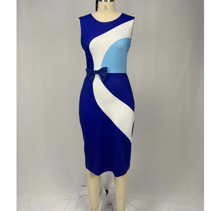 Sofia | Women’s Dress with Tie Waist and Colorblock
