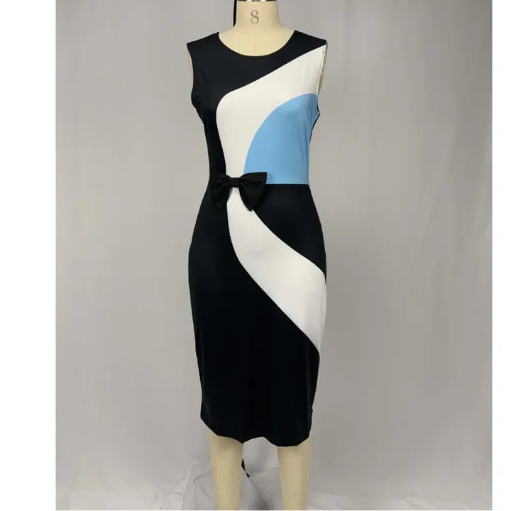 Sofia | Women’s Dress with Tie Waist and Colorblock
