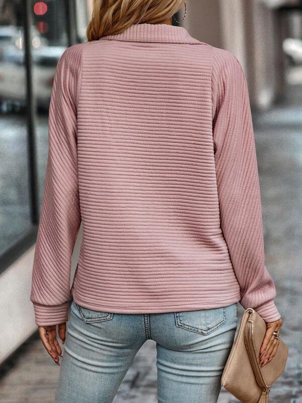 Ladies Ribbed Quarter Zip Long Sleeve Sweater