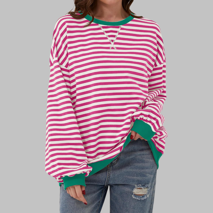 LUKA - Striped Long Sleeve Casual Sweatshirt with Round Neck