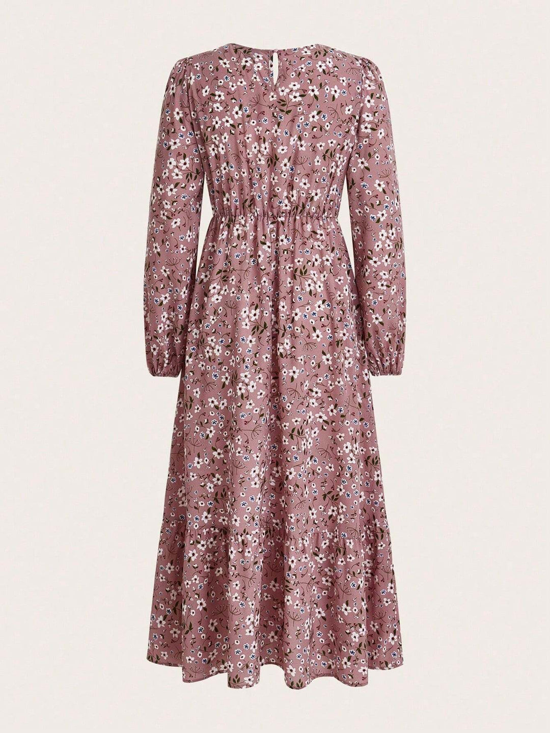 Enchanting Magnificently Smocked Midriff Floral Pattern Bishop Sleeves Maxi Dress