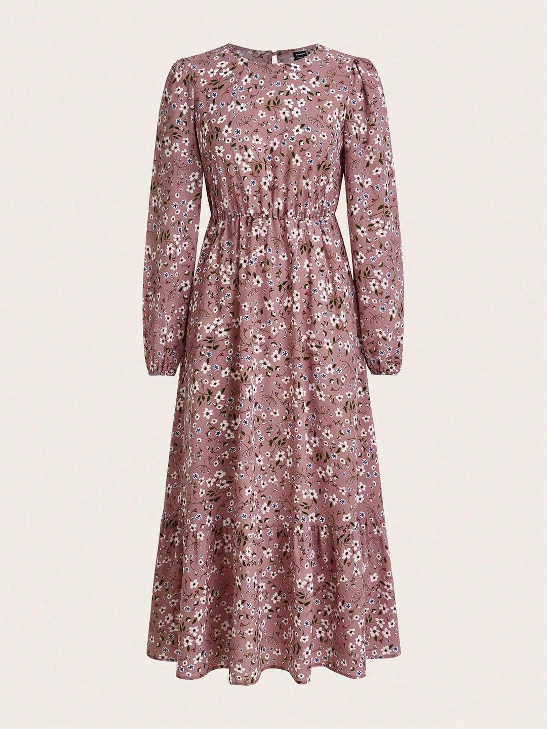 Enchanting Magnificently Smocked Midriff Floral Pattern Bishop Sleeves Maxi Dress
