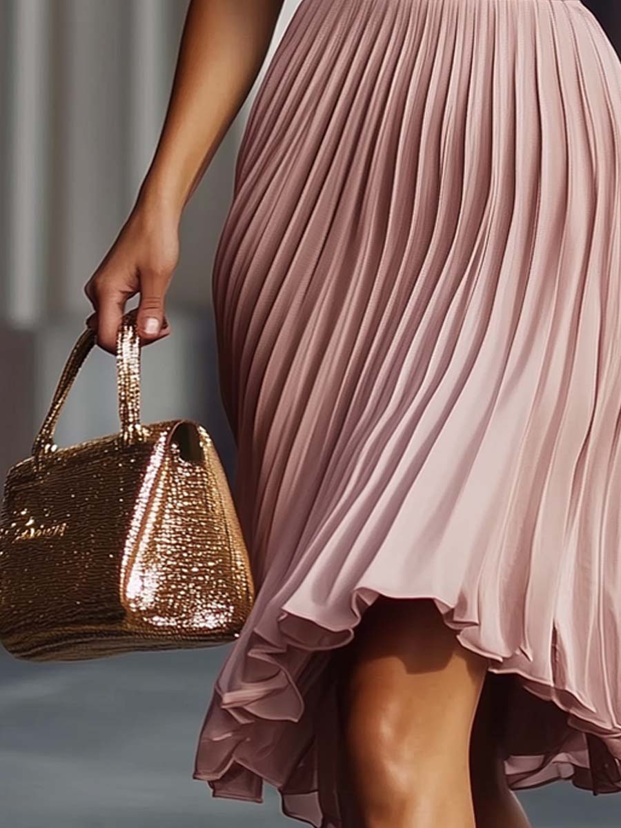 Stylish Retro Inspired Pleated Textured Lightweight Sleeveless Flowy Midi Dress