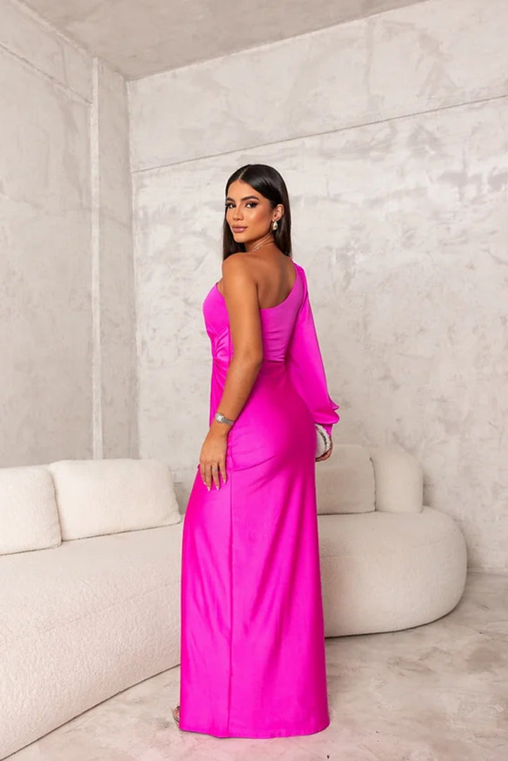 Elegant One Shoulder Flowing Sheer Sleeves Relaxed Fit Women&