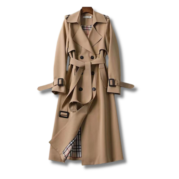 Women's Double-Breasted Outerwear with Belt and Classic Lapels