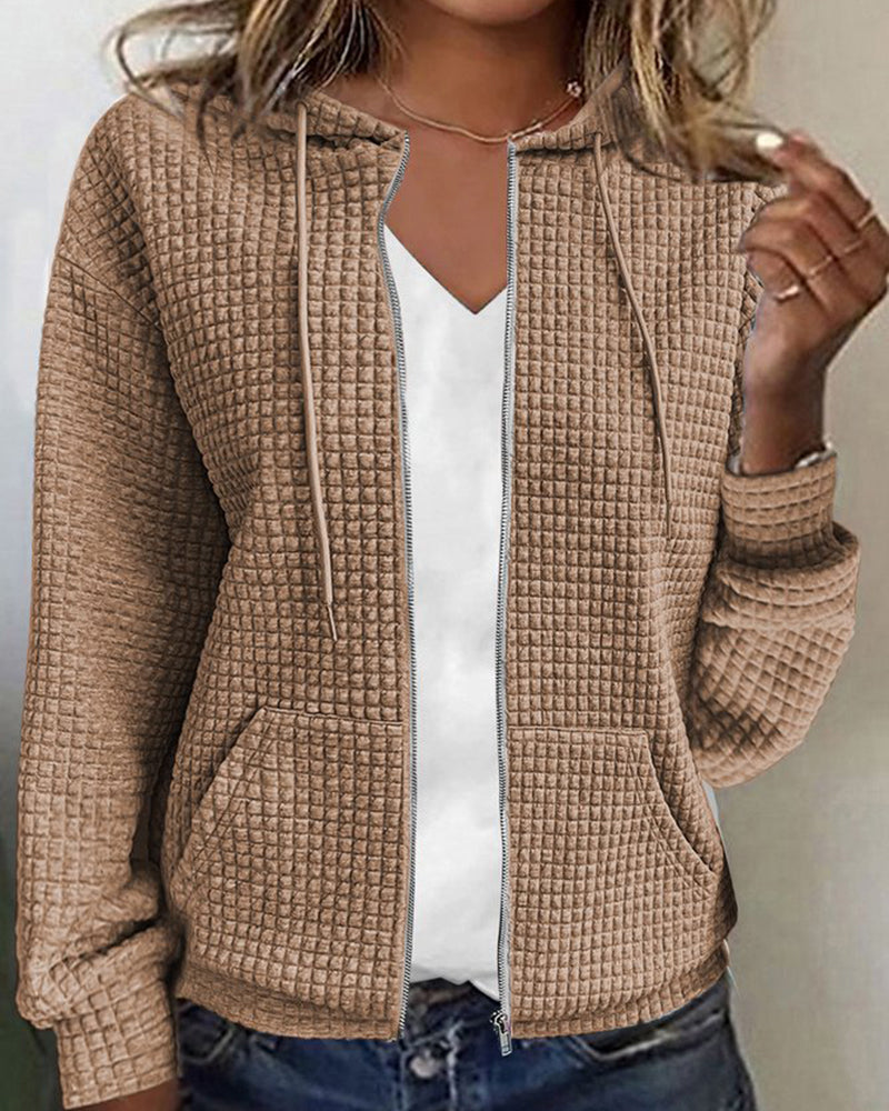 Casual Hoodie with Long Sleeves and Textured Zip