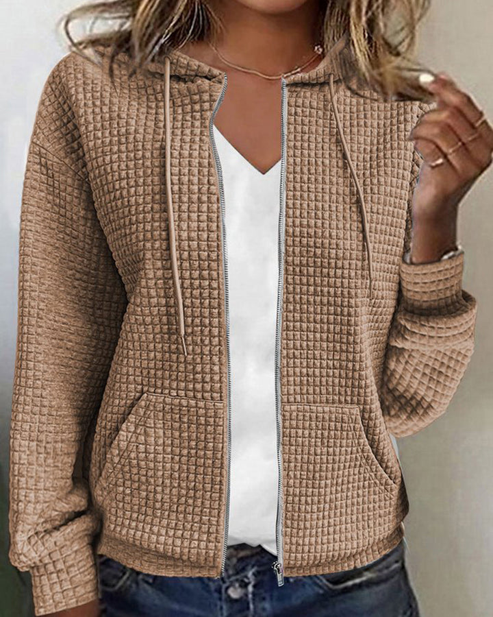 Casual Hoodie with Long Sleeves and Textured Zip