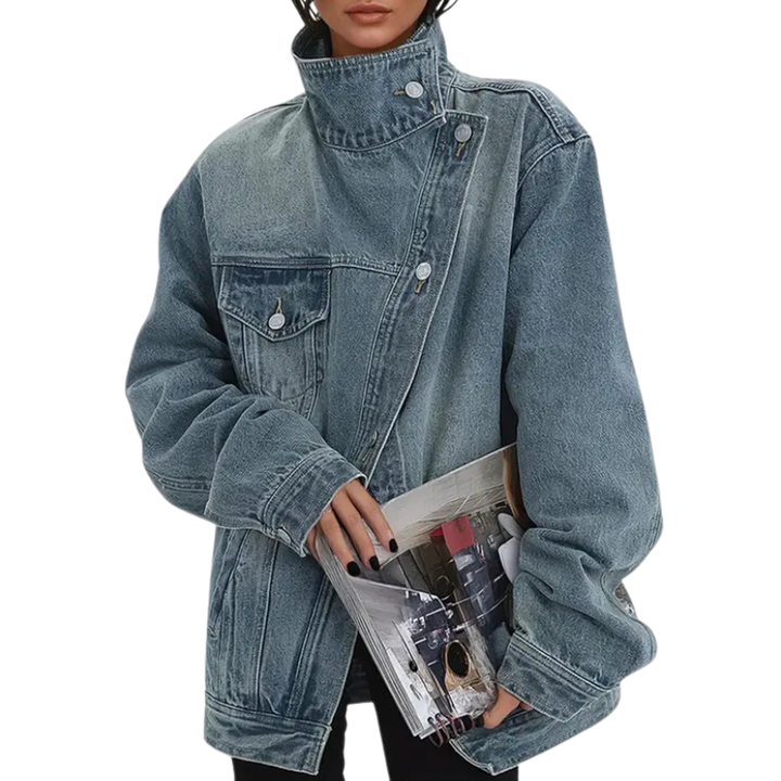 SKYE - Retro-inspired asymmetrical jacket with high collar and vintage wash
