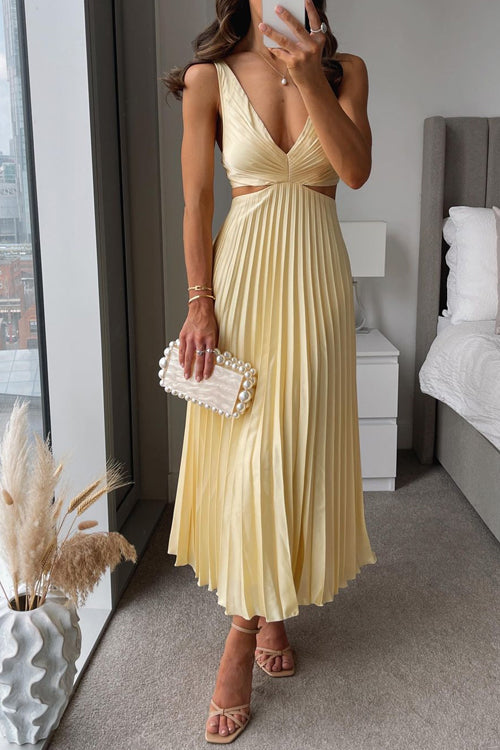 Women’s Crepe Maxi Dress – V-Neck Satin Feel Durable Elegant Silhouette Dress